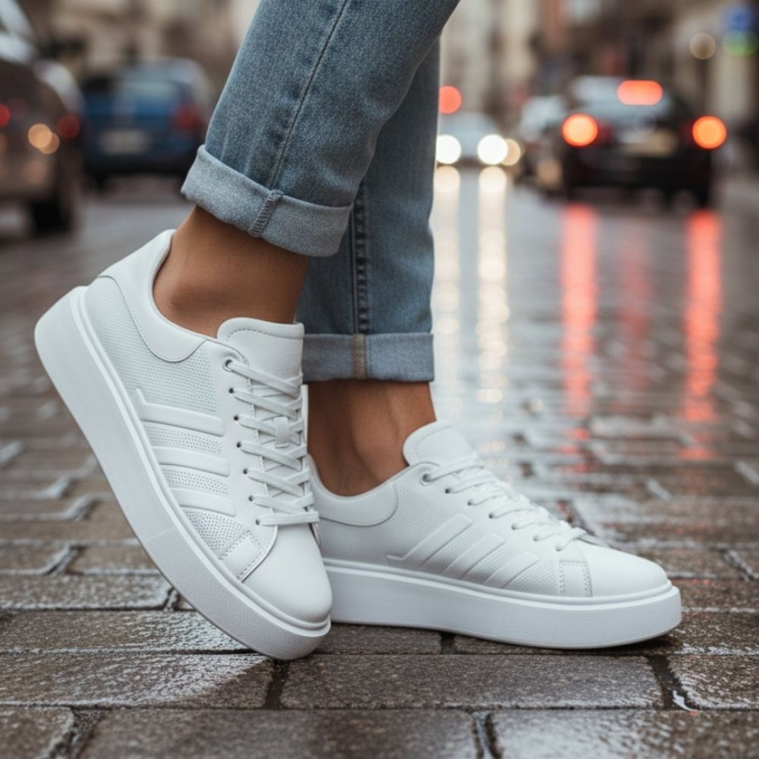 1011 Beyaz Hakiki Deri Erkek Sneakers