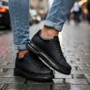 1051 Siyah Mat Boğumlu Hakiki Deri Erkek Sneakers