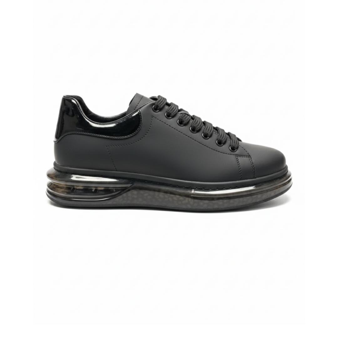 1051 Siyah Mat Boğumlu Hakiki Deri Erkek Sneakers