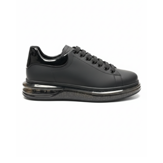 1051 Siyah Mat Boğumlu Hakiki Deri Erkek Sneakers