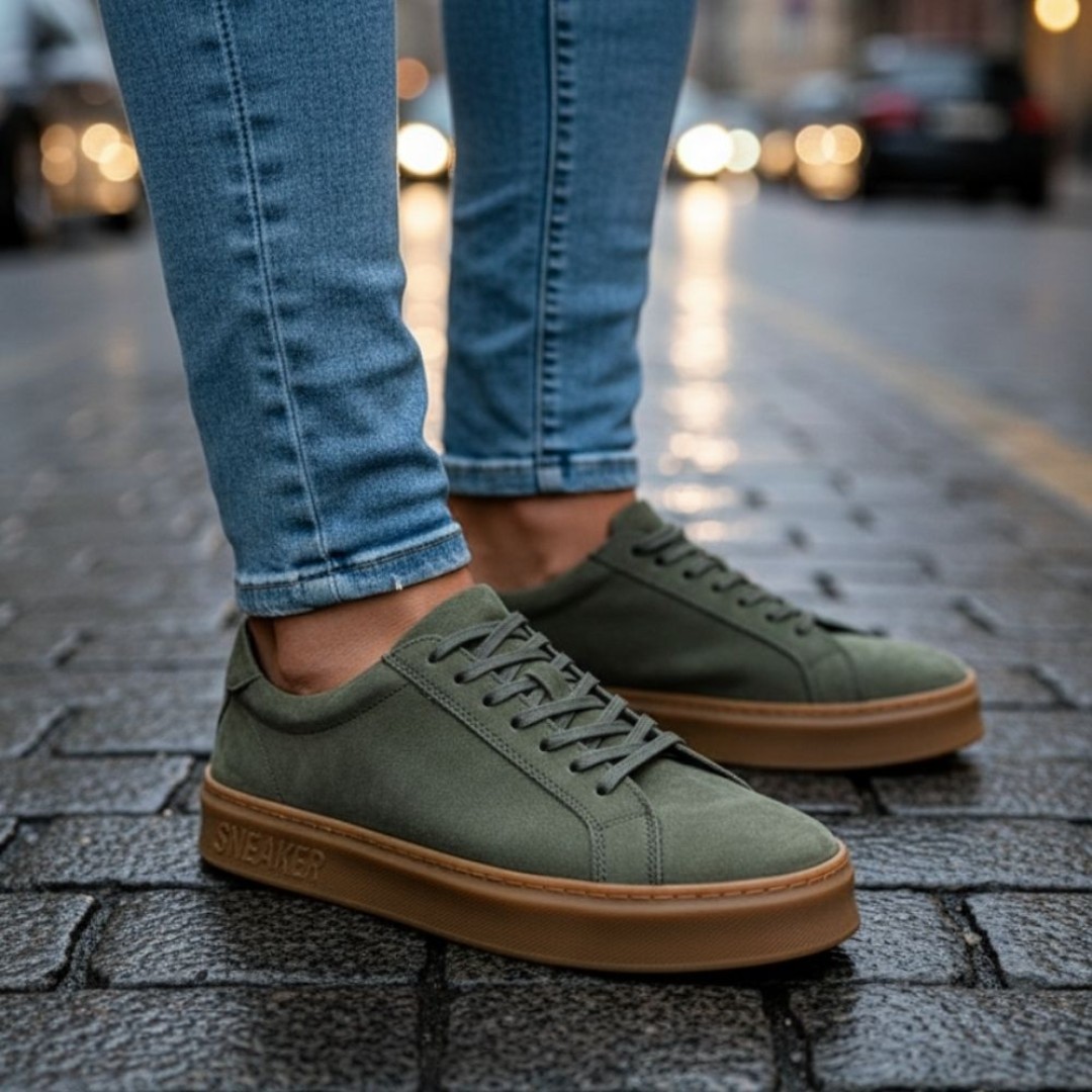 4226 Haki Nubuk Hakiki Deri Erkek Sneakers