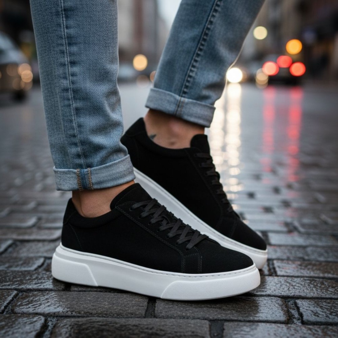 1090 Siyah Nubuk Hakiki Deri Erkek Sneakers