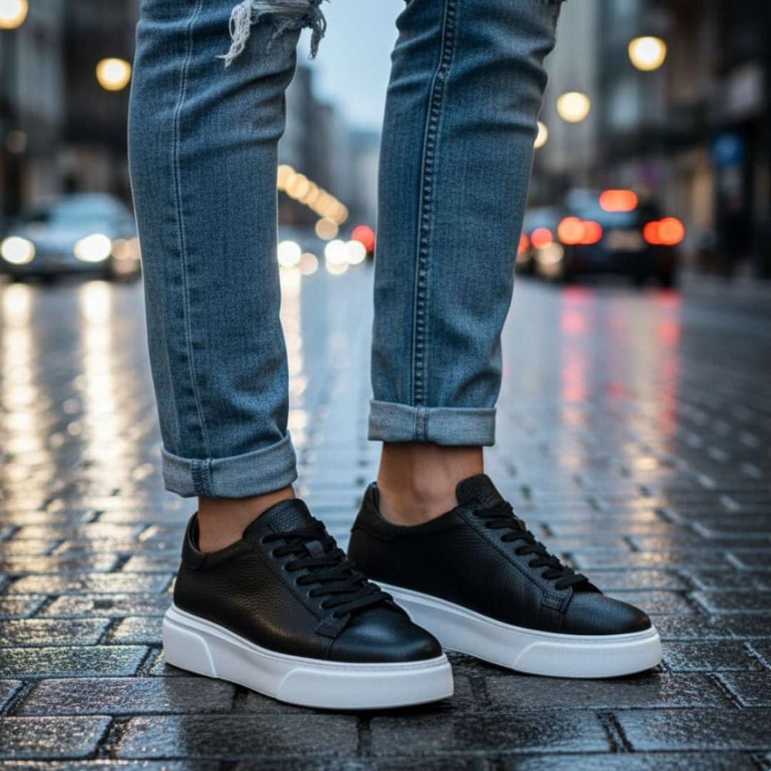 1090 Siyah Cilt Hakiki Deri Erkek Sneakers
