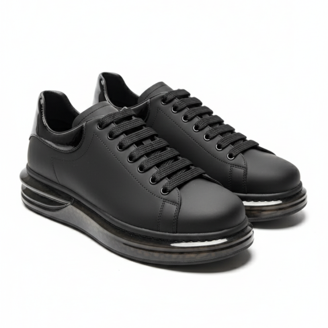 1051 Siyah Mat Boğumlu Hakiki Deri Erkek Sneakers