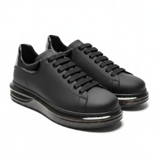 1051 Siyah Mat Boğumlu Hakiki Deri Erkek Sneakers