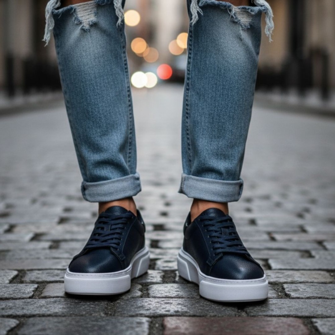 1090 Lacivert Cilt Hakiki Deri Erkek Sneakers