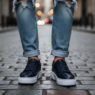 1090 Lacivert Cilt Hakiki Deri Erkek Sneakers