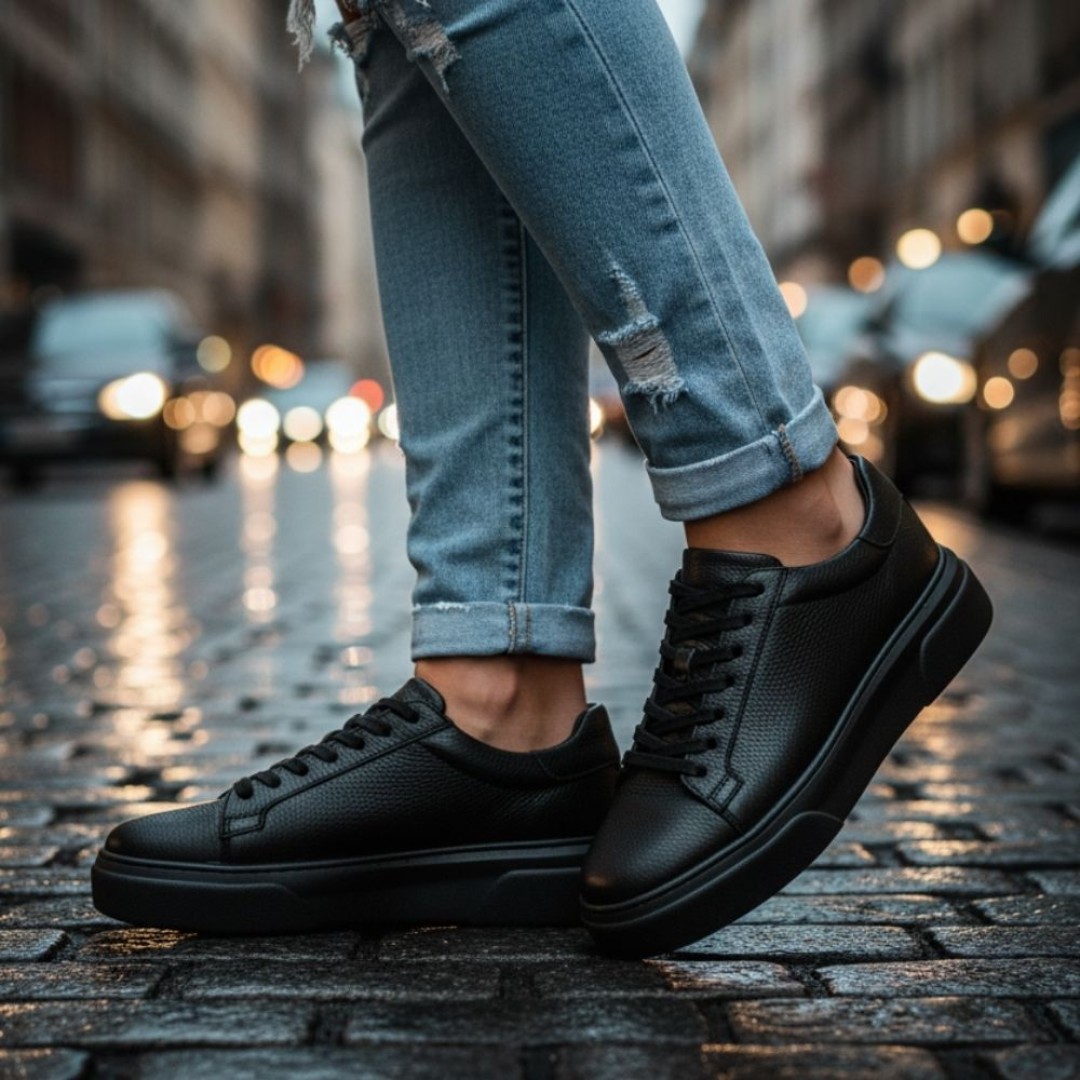 1090 Siyah Cilt - Siyah Taban Hakiki Deri Erkek Sneakers