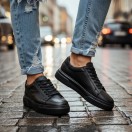 1090 Siyah Cilt - Siyah Taban Hakiki Deri Erkek Sneakers