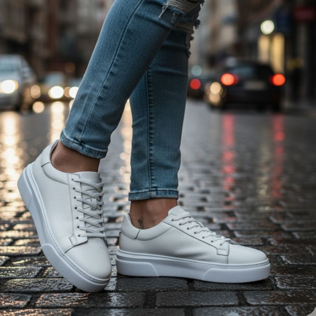 1090 Beyaz Cilt Hakiki Deri Erkek Sneakers