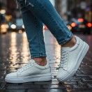 1090 Beyaz Cilt Hakiki Deri Erkek Sneakers