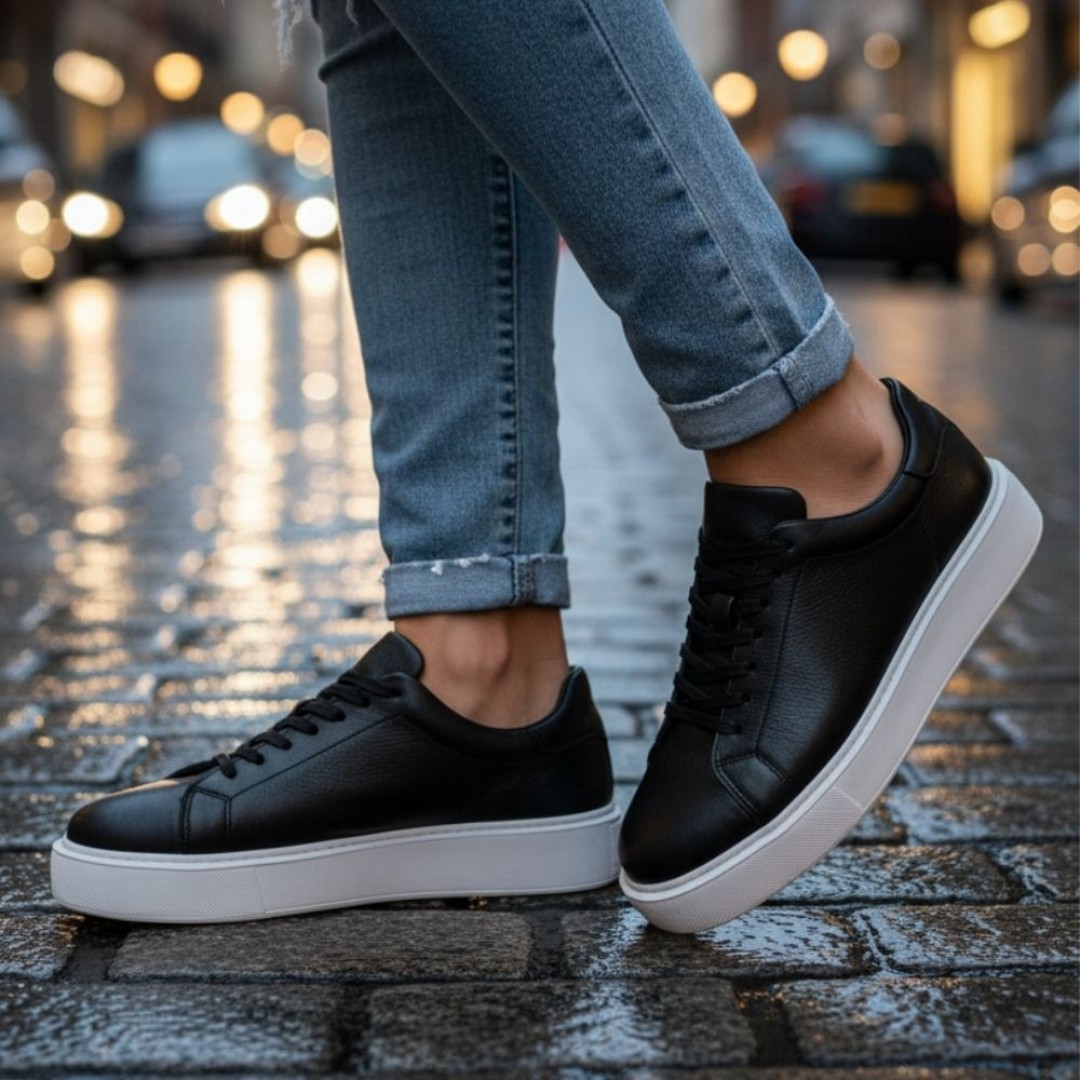 4226 Siyah Cilt Hakiki Deri Erkek Sneakers