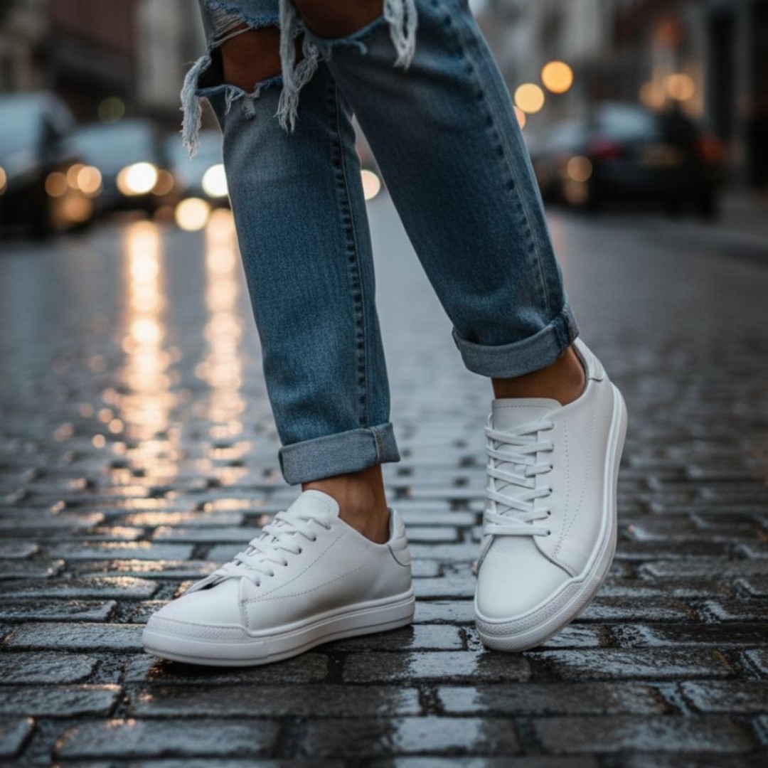 4220 BEYAZ DİKİŞ DETAYLI HAKİKİ DERİ ERKEK SNEAKERS - ERKEK SPOR AYAKKABI