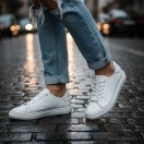 4220 BEYAZ DİKİŞ DETAYLI HAKİKİ DERİ ERKEK SNEAKERS - ERKEK SPOR AYAKKABI