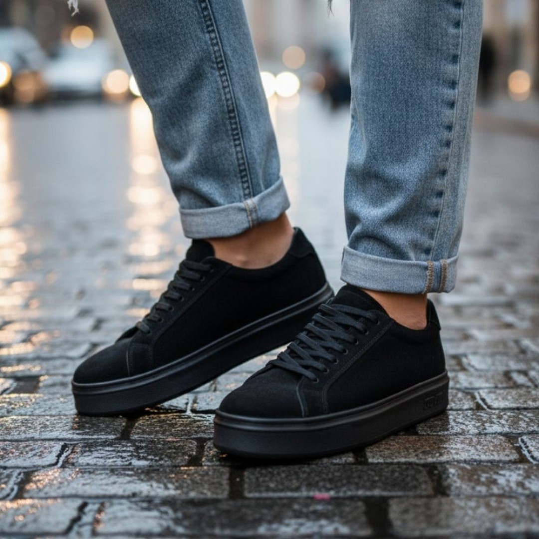 4226 Siyah Nubuk Hakiki Deri Erkek Sneakers