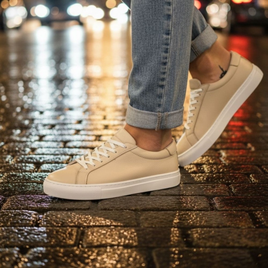 4253 Bej Hakiki Deri Erkek Sneakers