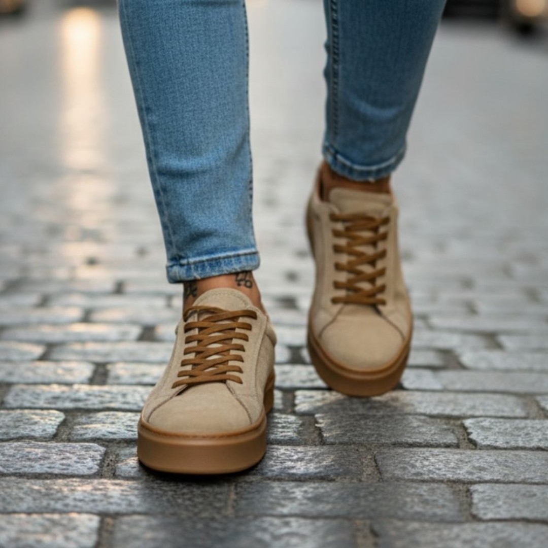 4226 Bej Nubuk Hakiki Deri Erkek Sneakers