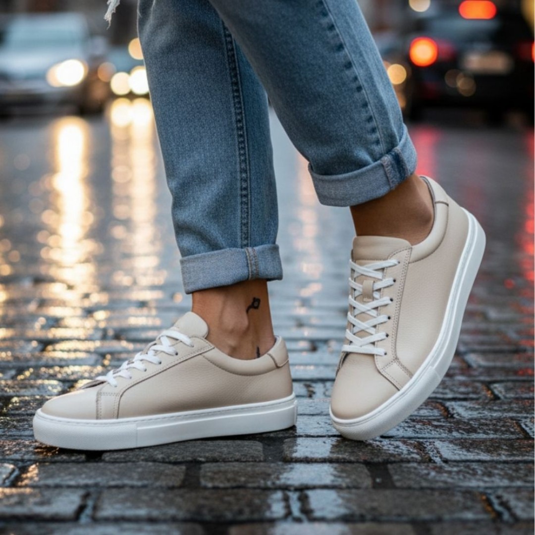 4253 Bej Hakiki Deri Erkek Sneakers