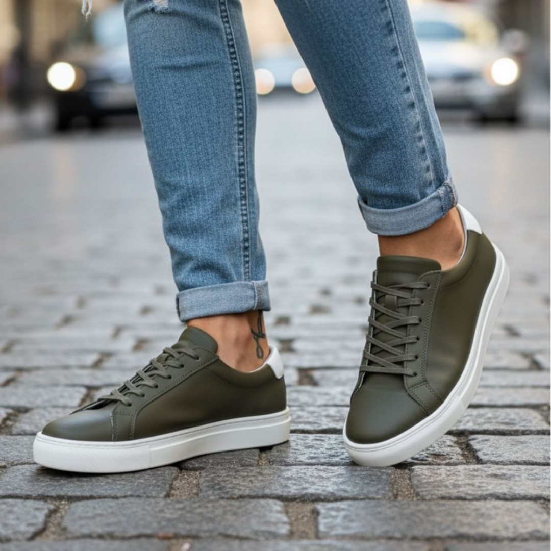 4253 Haki Hakiki Deri Erkek Sneakers