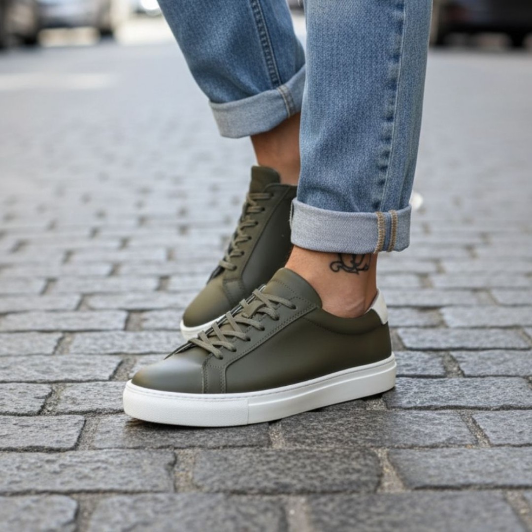 4253 Haki Hakiki Deri Erkek Sneakers