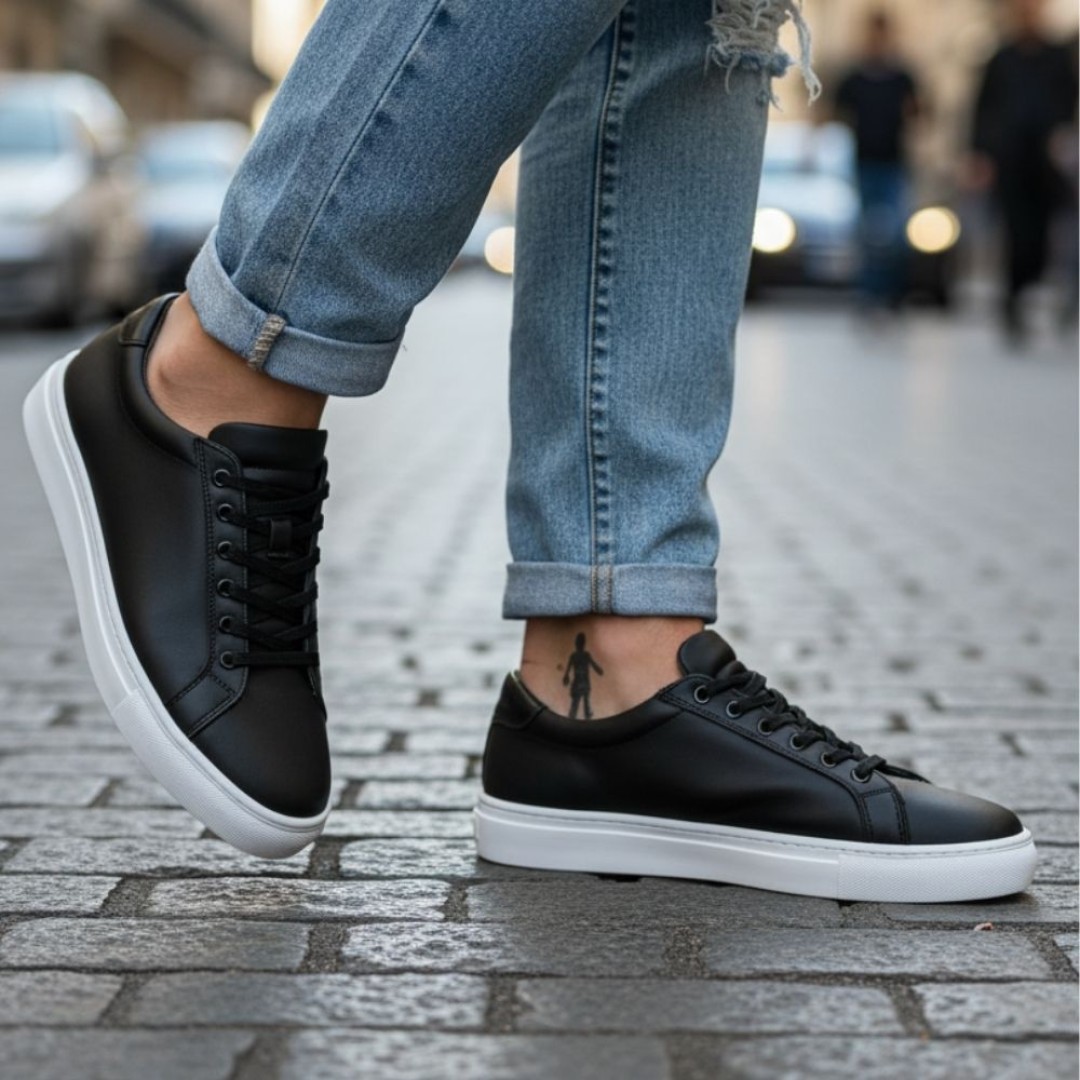 4253 Mat Siyah Hakiki Deri Erkek Sneakers