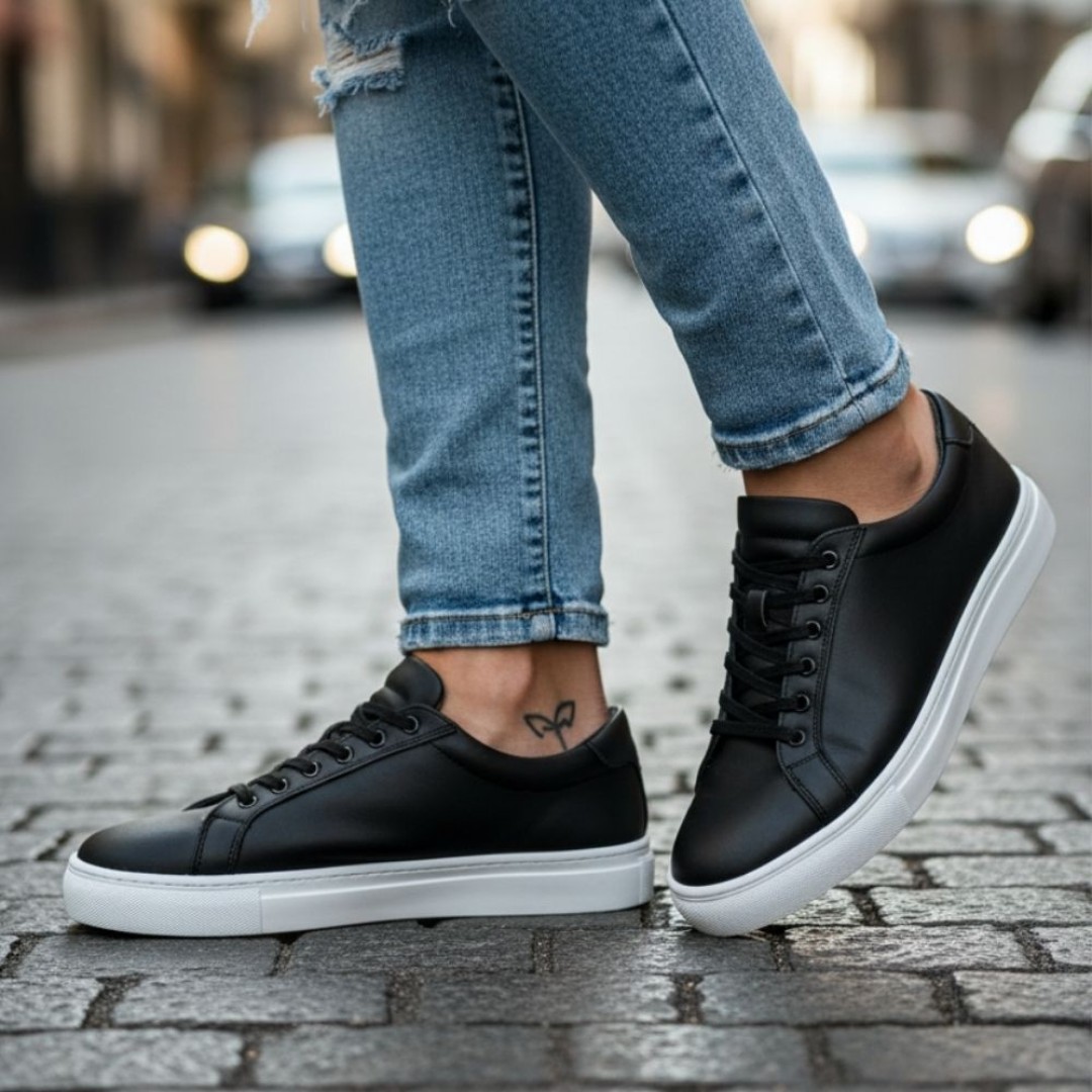 4253 Mat Siyah Hakiki Deri Erkek Sneakers