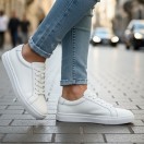 4253 Beyaz Mat Hakiki Deri Erkek Sneakers