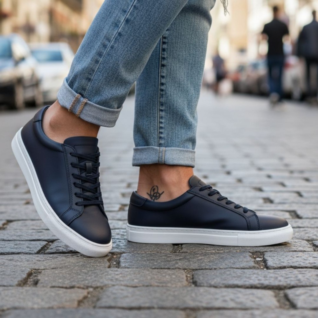 4253 Mat Lacivert Hakiki Deri Erkek Sneakers