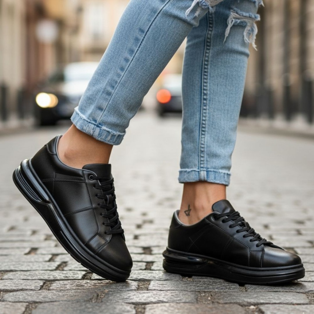 Paris Siyah Gri Detaylı Hakiki Deri Erkek Sneakers