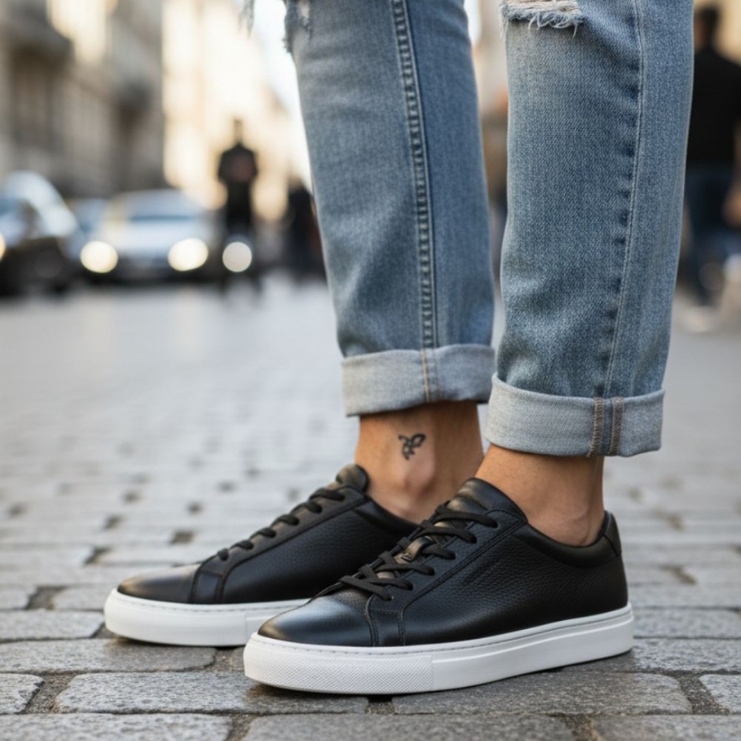 4253 Siyah Hakiki Deri Erkek Sneakers