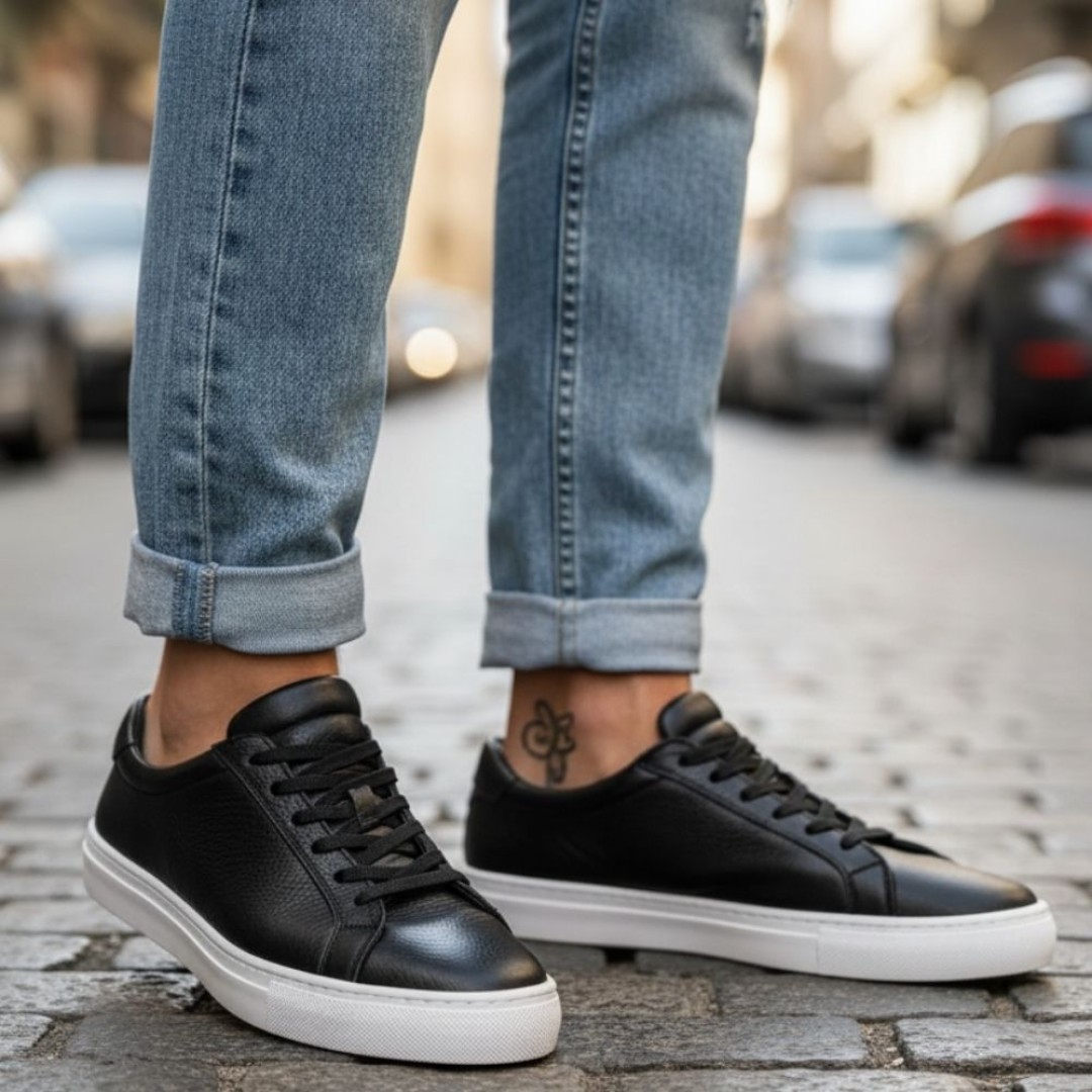 4253 Siyah Hakiki Deri Erkek Sneakers