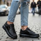 Paris Siyah Mat Rugan Detaylı Hakiki Deri Erkek Sneakers