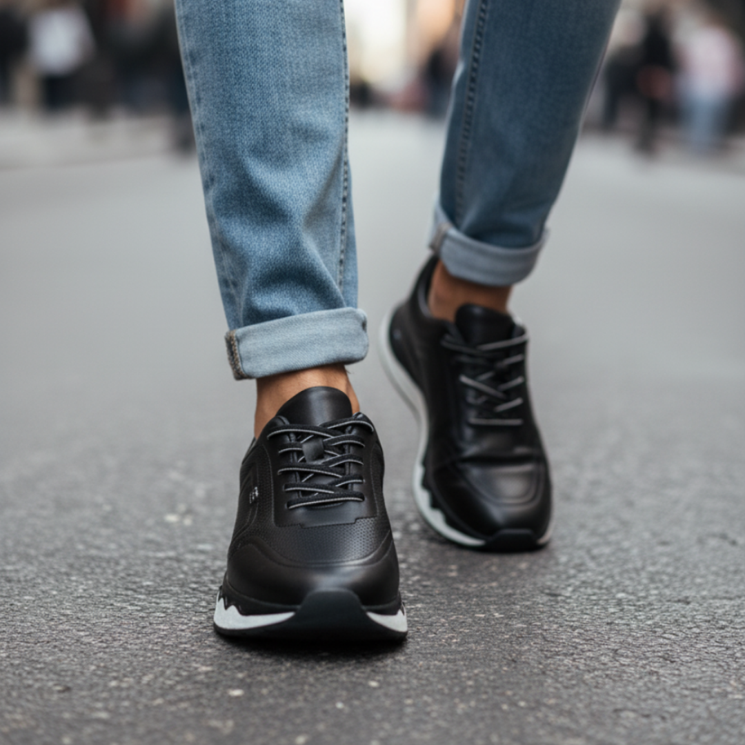 2025 Siyah Hakiki Deri Erkek Sneakers