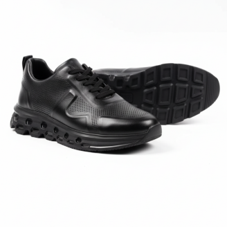 1012 Piramit Siyah Cilt Hakiki Deri Erkek Sneakers