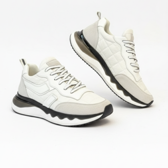 1091 Beyaz Paraşüt Nubuk Detay Hakiki Deri Erkek Sneakers