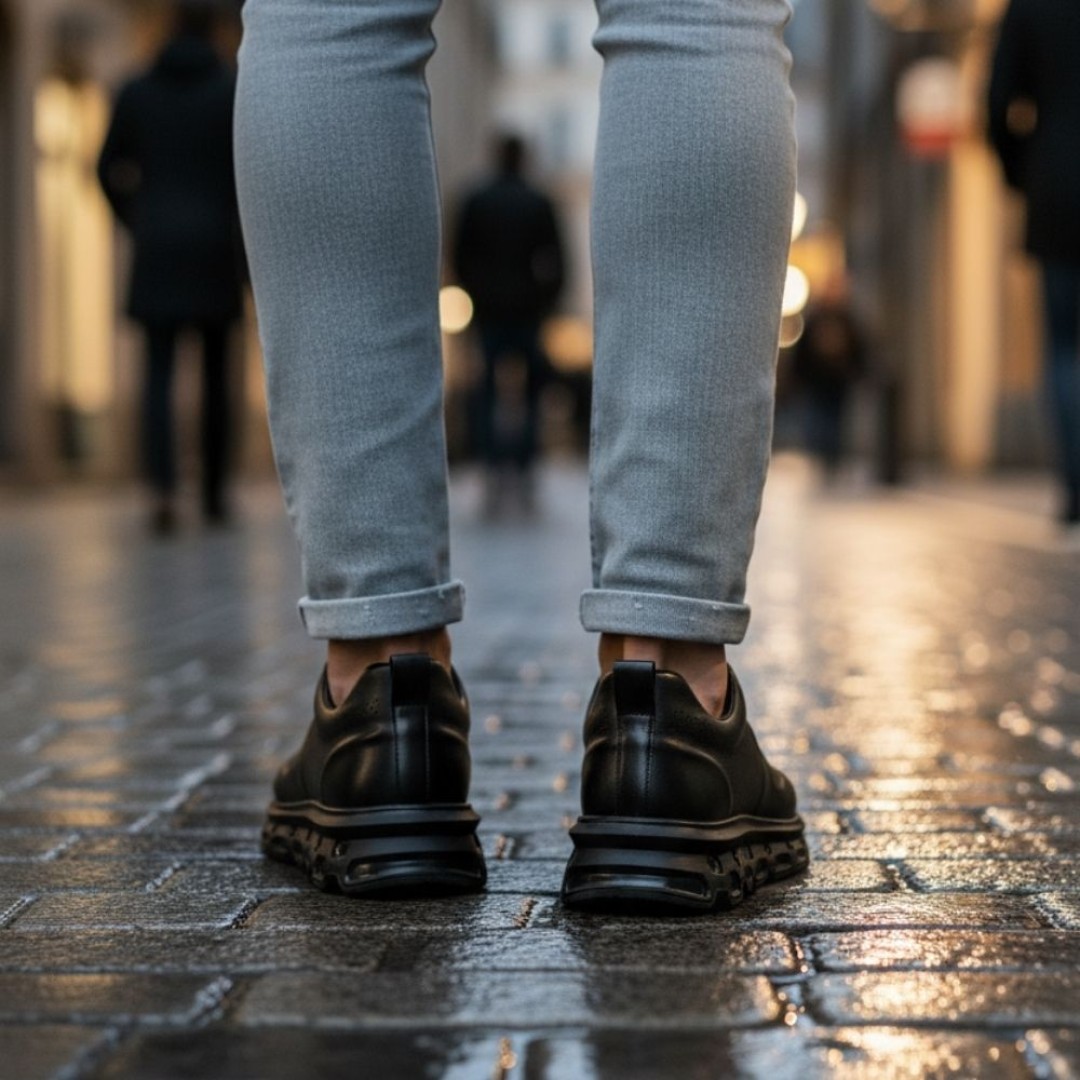 1012 Piramit Siyah Cilt Hakiki Deri Erkek Sneakers