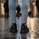 1012 Piramit Siyah Cilt Hakiki Deri Erkek Sneakers