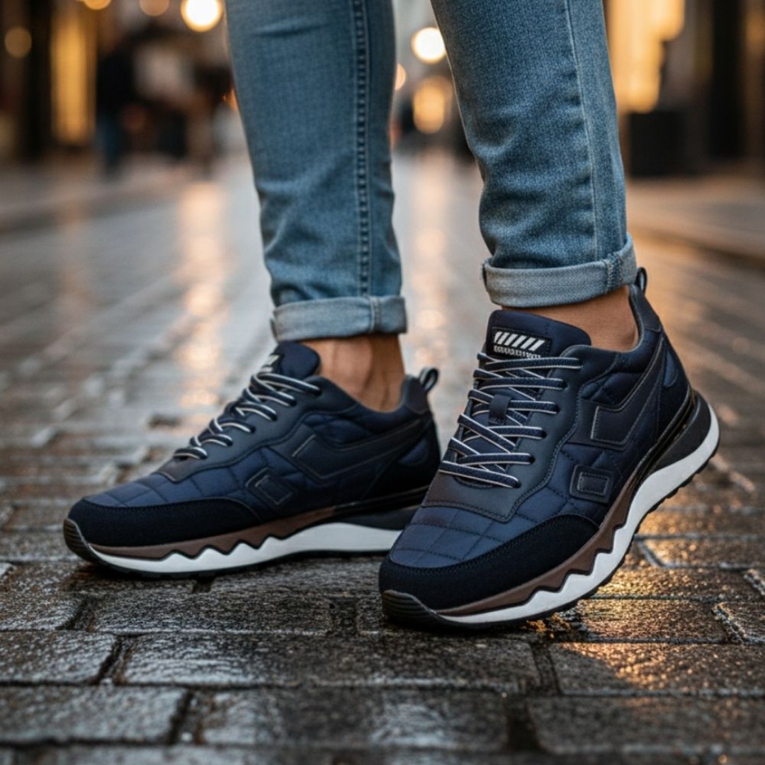 1091 Lacivert Paraşüt Nubuk Detay Hakiki Deri Erkek Sneakers