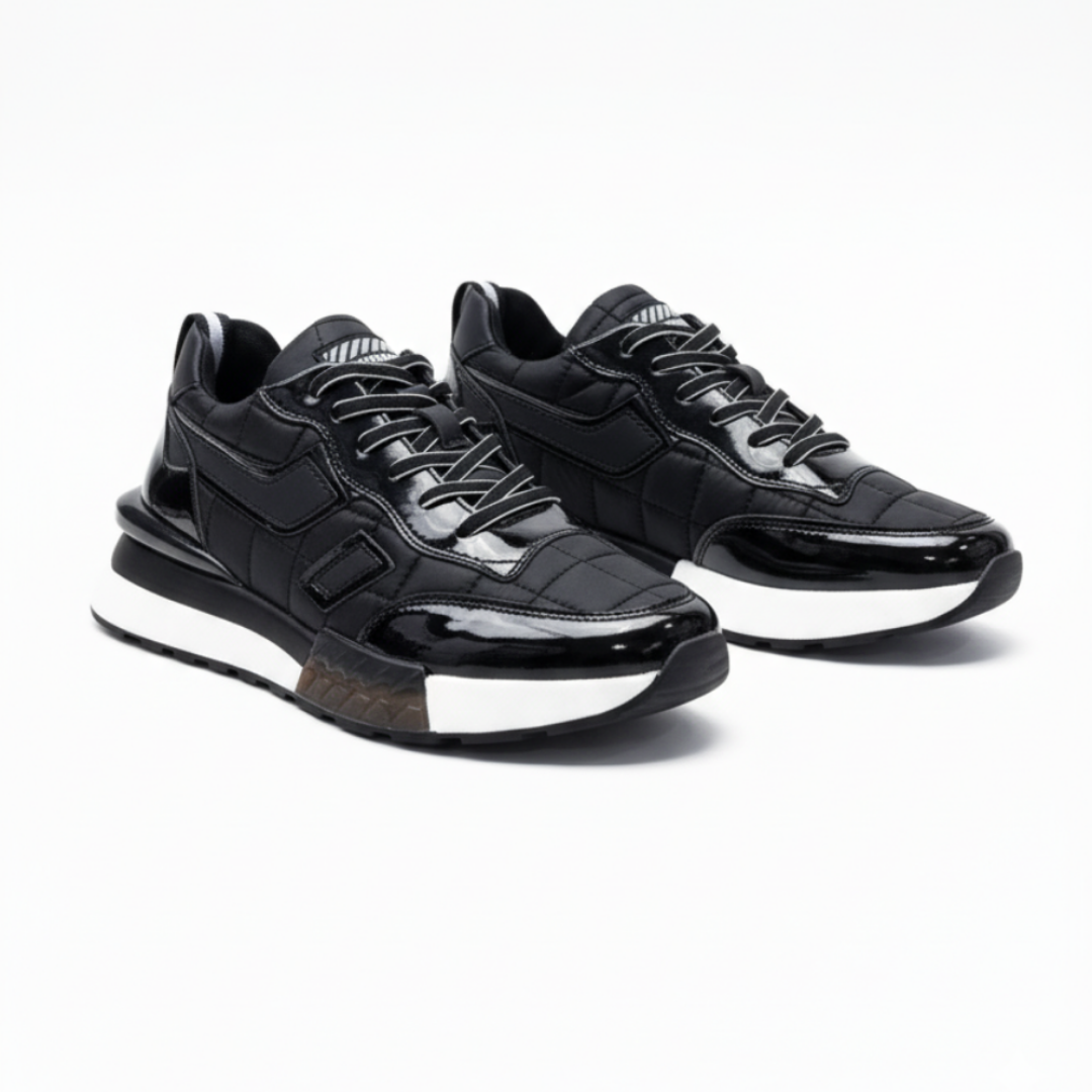 1091 Siyah Paraşüt Rugan Detay Hakiki Deri Erkek Sneakers