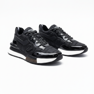 1091 Siyah Paraşüt Rugan Detay Hakiki Deri Erkek Sneakers