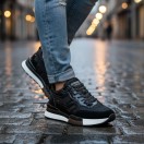 1091 Siyah Paraşüt Rugan Detay Hakiki Deri Erkek Sneakers