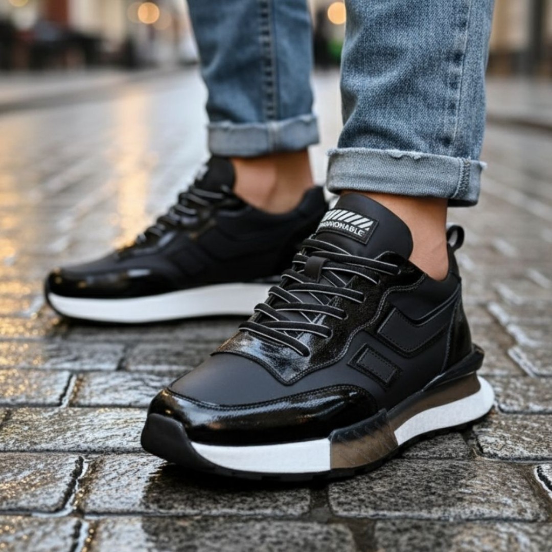 1091 Siyah Rugan Hakiki Deri Erkek Sneakers