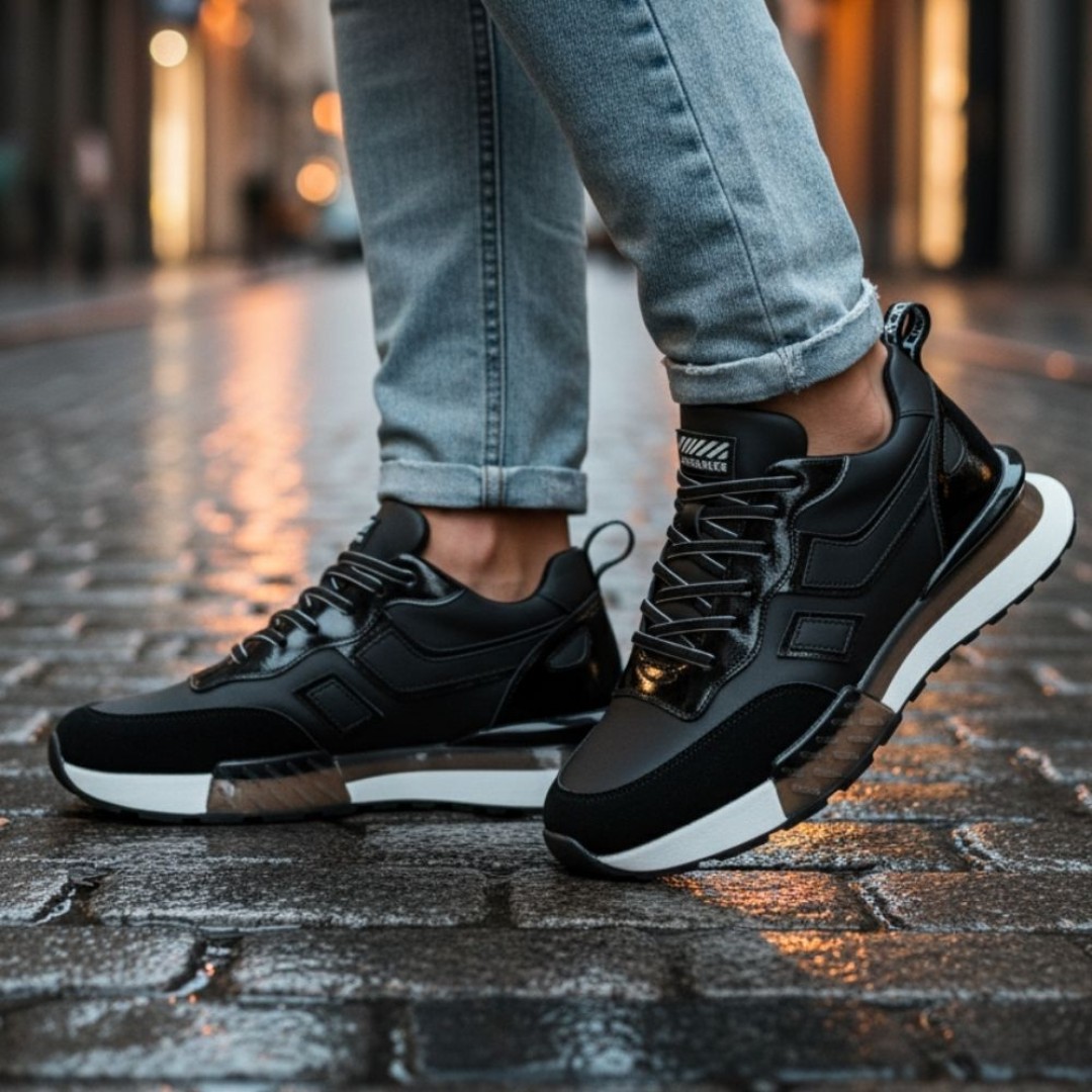 1091 Siyah Rugan Hakiki Deri Erkek Sneakers