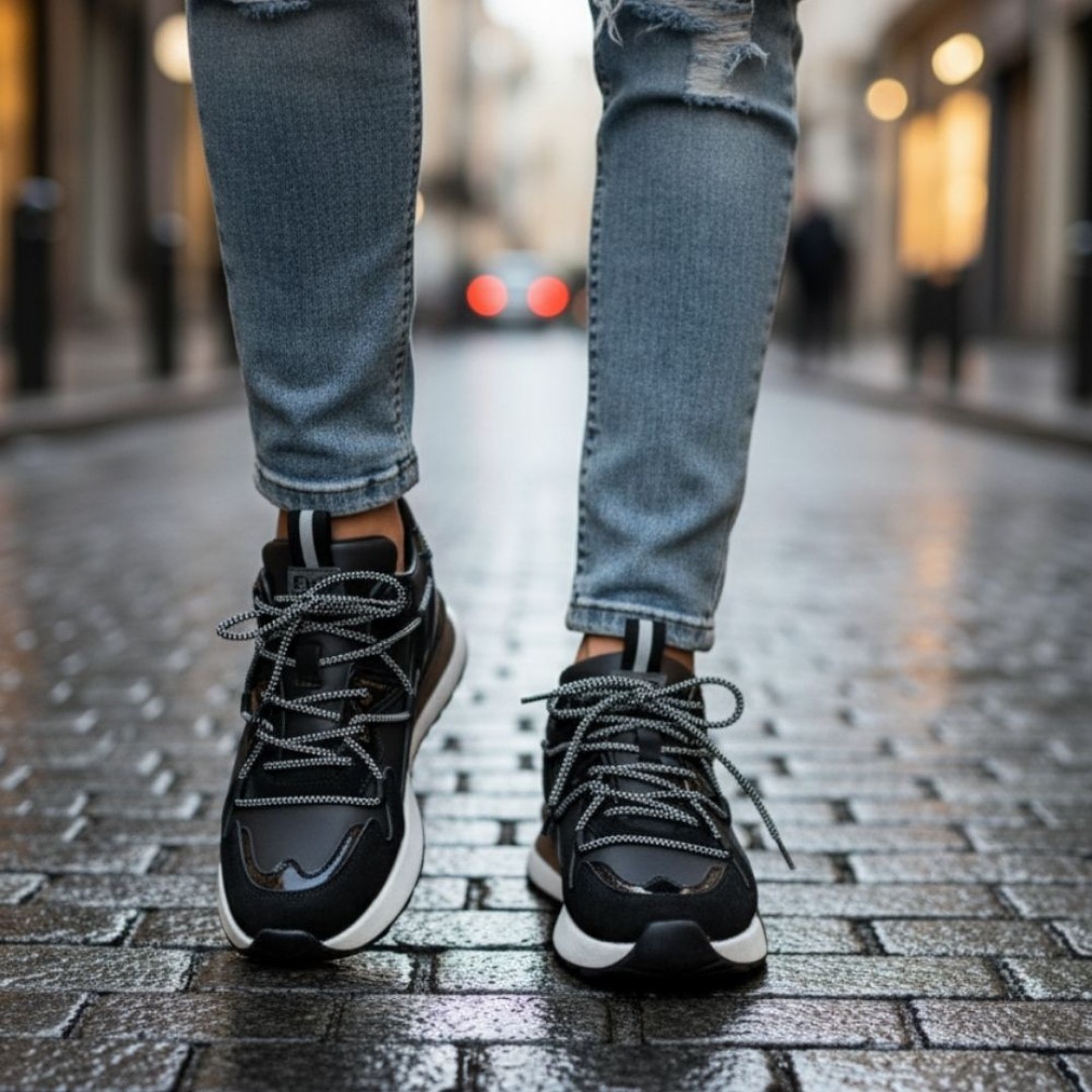 1095 Siyah Hakiki Deri Erkek Sneakers