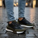 1094 Haki Siyah Hakiki Deri Erkek Sneakers