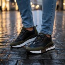 1094 Haki Siyah Hakiki Deri Erkek Sneakers