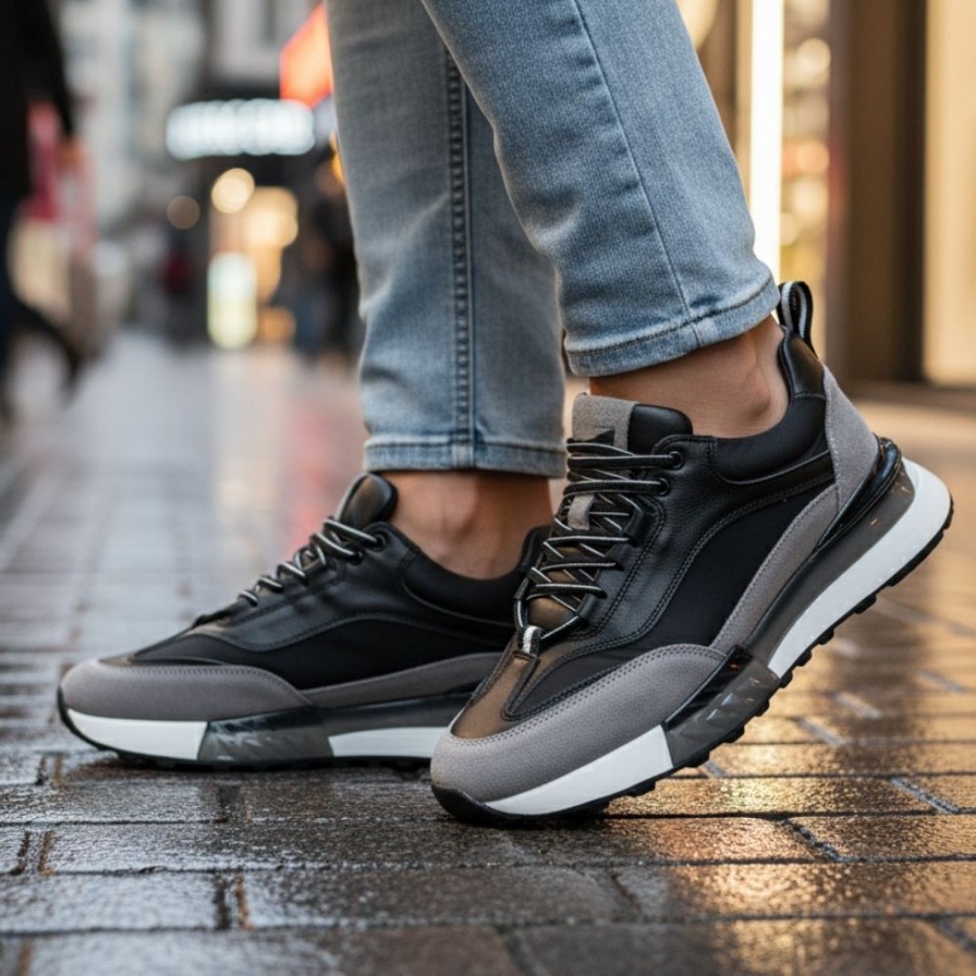 1094 Siyah Füme Hakiki Deri Erkek Sneakers