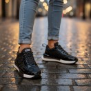 1091 Yazılı Paraşüt Siyah Hakiki Deri Erkek Sneakers