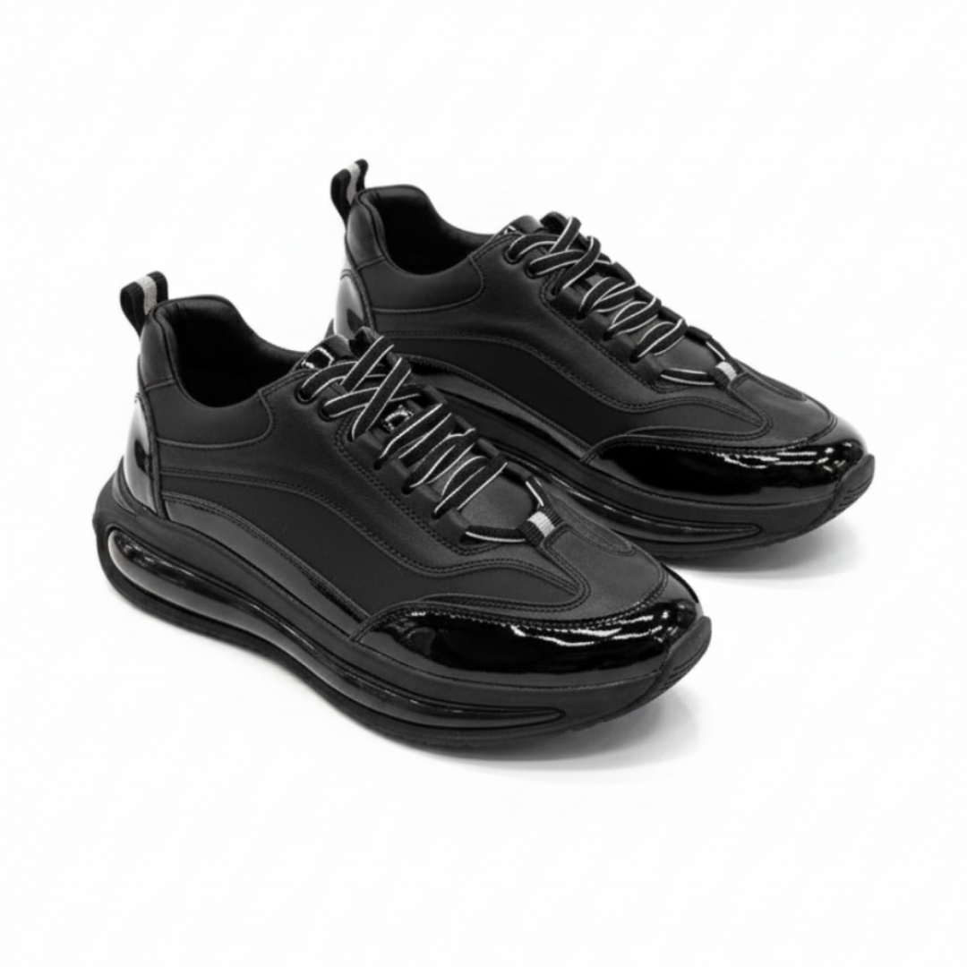 1094 Siyah Rugan - Siyah Taban Hakiki Deri Erkek Sneakers