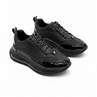 1094 Siyah Rugan - Siyah Taban Hakiki Deri Erkek Sneakers